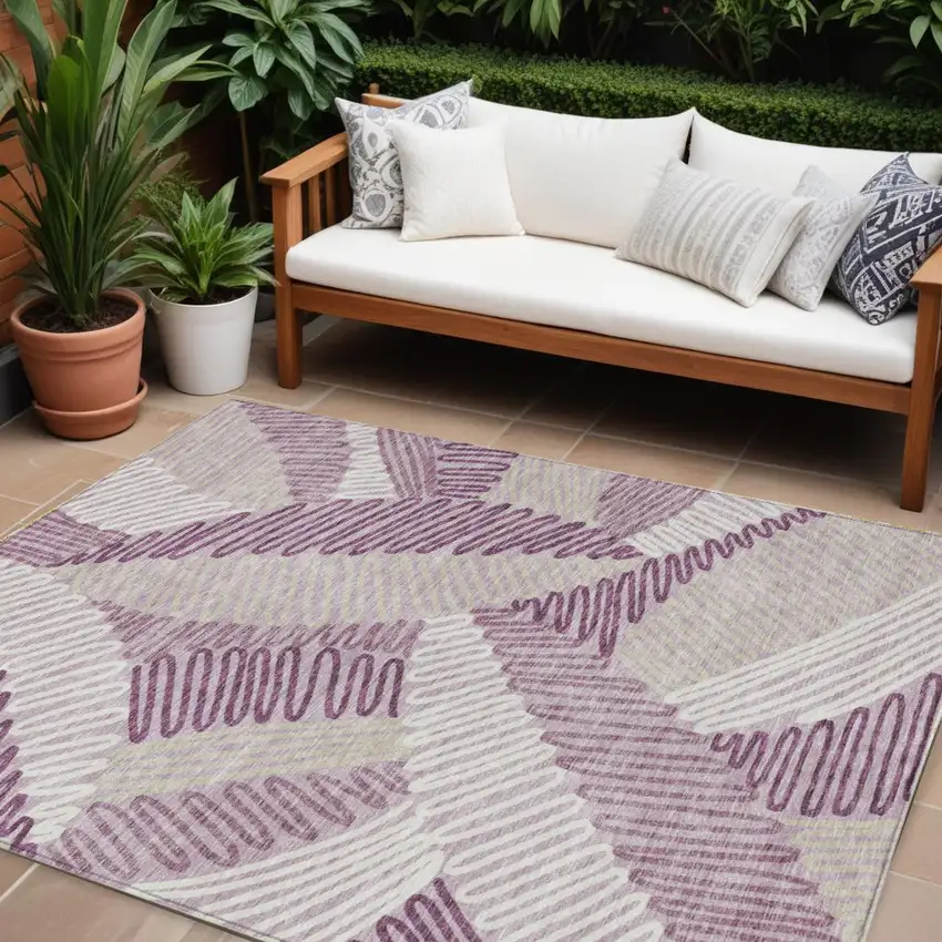 Lavender Purple And Ivory Floral Washable Indoor Outdoor Area Rug Photo 1