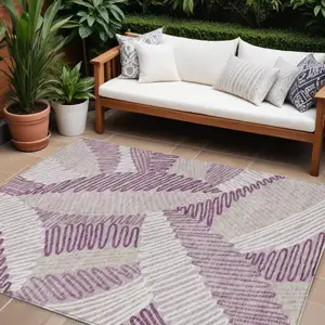 Photo of Lavender Purple And Ivory Floral Washable Indoor Outdoor Area Rug