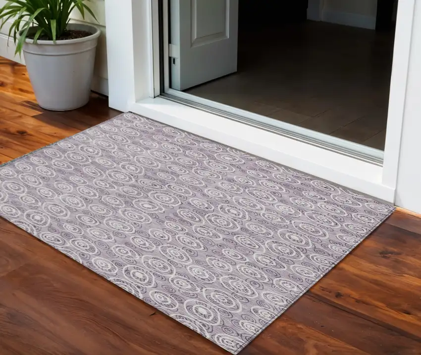 Lavender Purple And Ivory Geometric Washable Indoor Outdoor Area Rug Photo 1