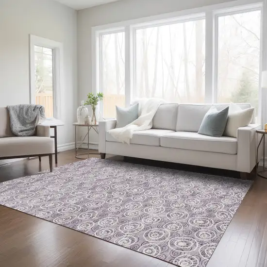 Lavender Purple And Ivory Geometric Washable Indoor Outdoor Area Rug Photo 8