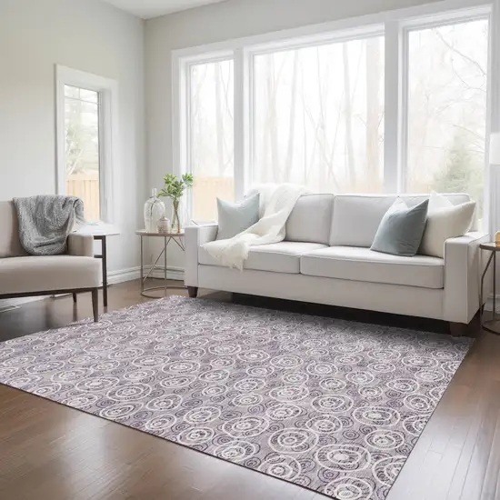 Lavender Purple And Ivory Geometric Washable Indoor Outdoor Area Rug Photo 8