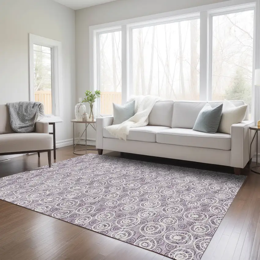 Lavender Purple And Ivory Geometric Washable Indoor Outdoor Area Rug Photo 8