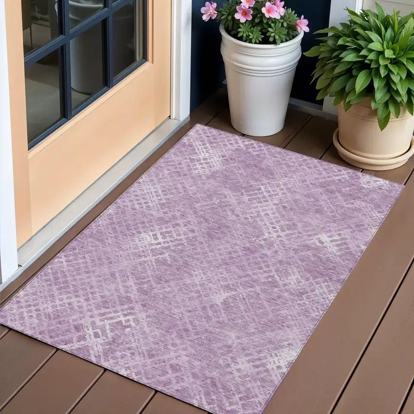 Lavender Purple And Ivory Geometric Washable Indoor Outdoor Area Rug Photo 1