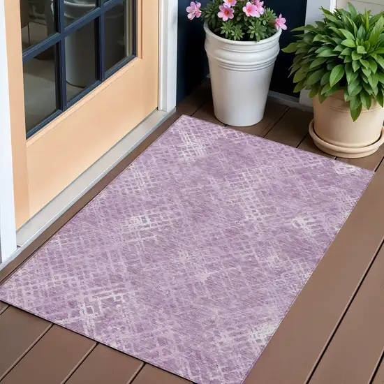 Lavender Purple And Ivory Geometric Washable Indoor Outdoor Area Rug Photo 1