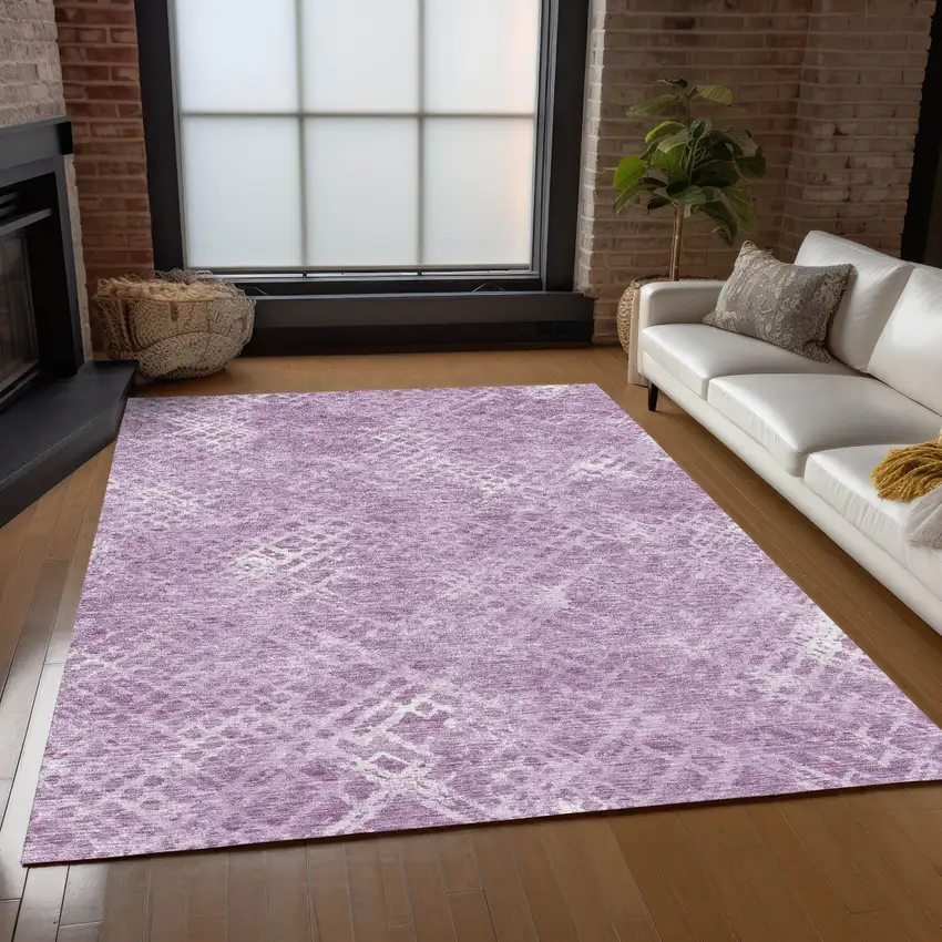 Lavender Purple And Ivory Geometric Washable Indoor Outdoor Area Rug Photo 9