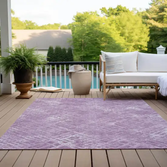 Lavender Purple And Ivory Geometric Washable Indoor Outdoor Area Rug Photo 9