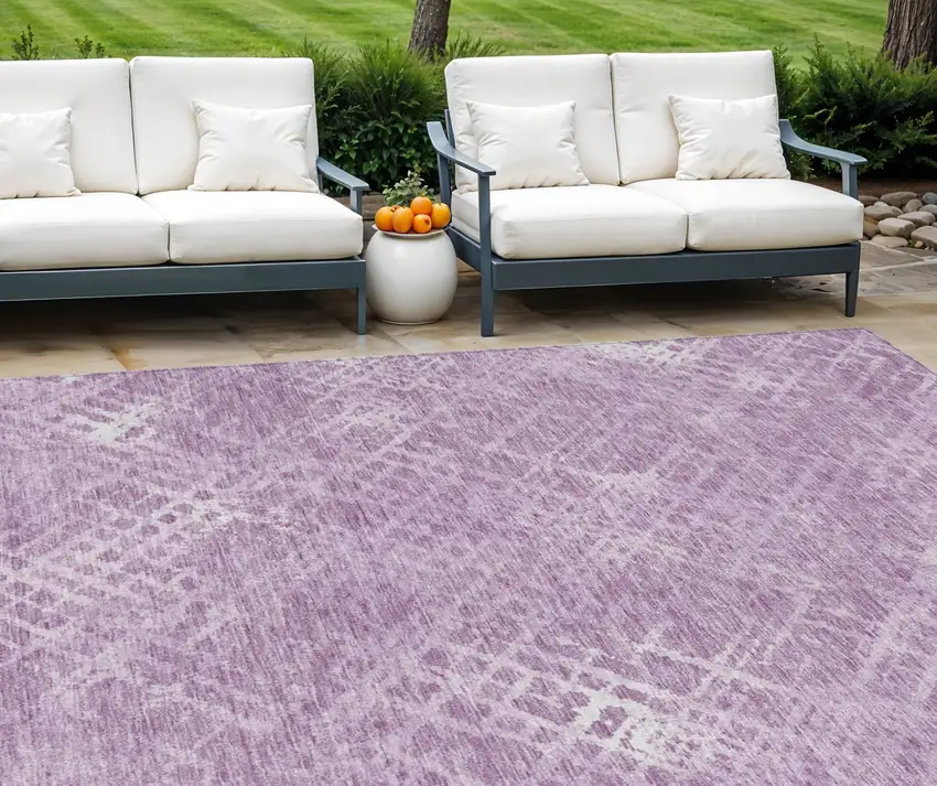 Lavender Purple And Ivory Geometric Washable Indoor Outdoor Area Rug Photo 1