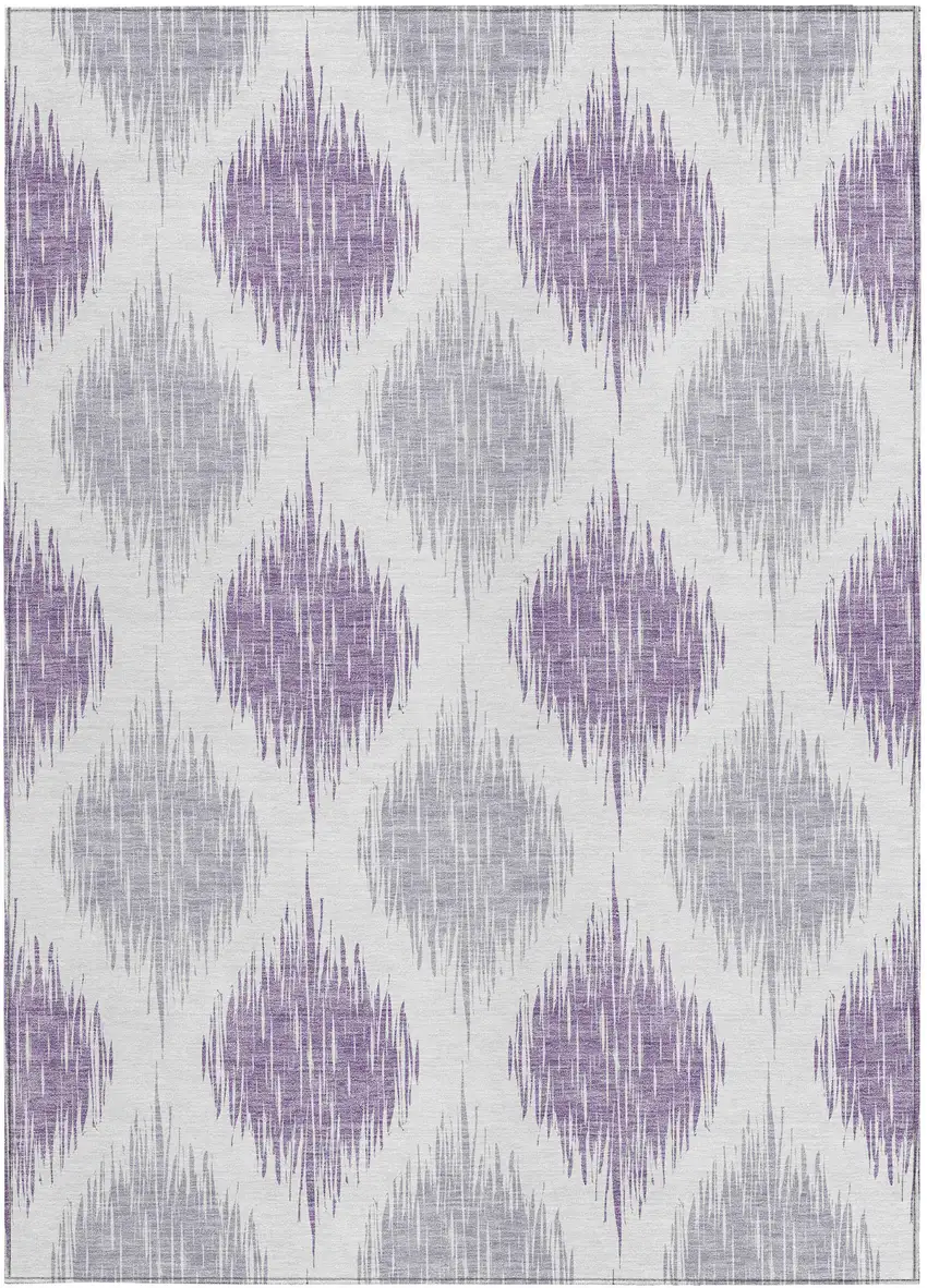 Lavender Purple And Ivory Ikat Washable Indoor Outdoor Area Rug Photo 6