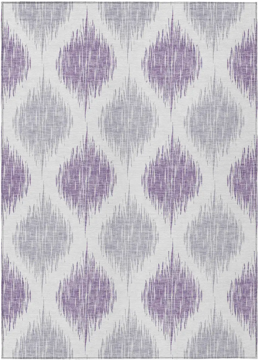 Lavender Purple And Ivory Ikat Washable Indoor Outdoor Area Rug Photo 2