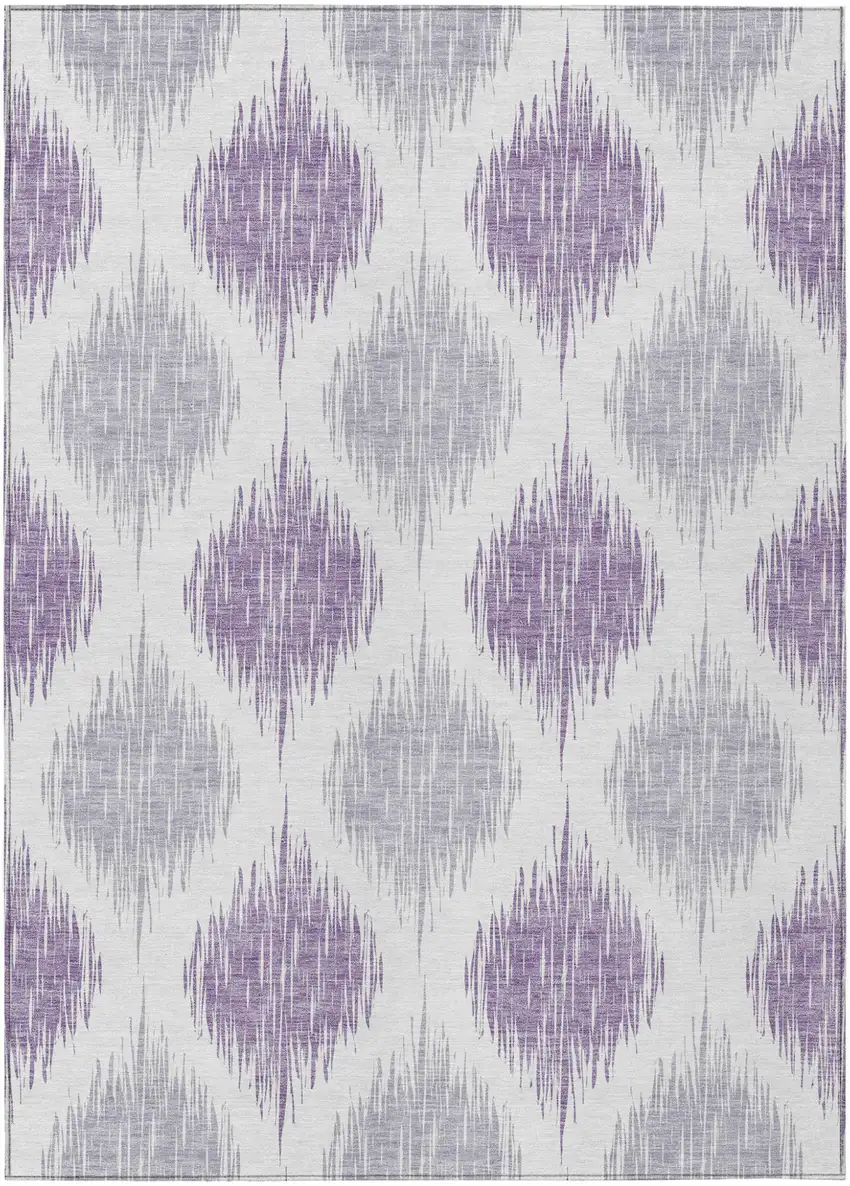 Lavender Purple And Ivory Ikat Washable Indoor Outdoor Area Rug Photo 2