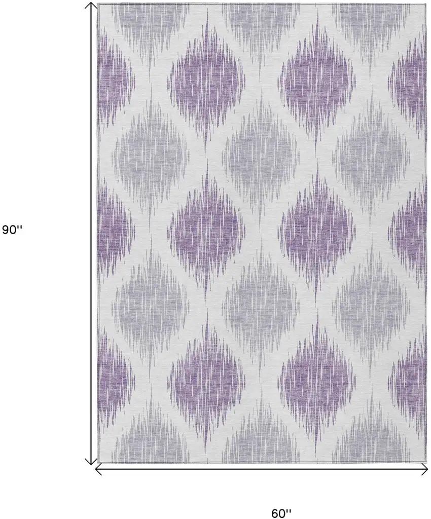 Lavender Purple And Ivory Ikat Washable Indoor Outdoor Area Rug Photo 3