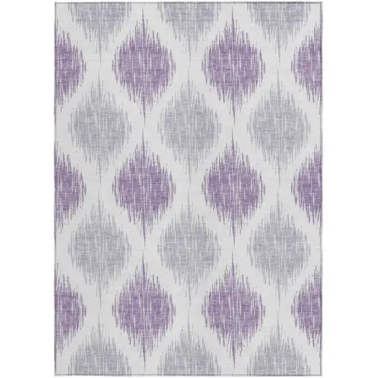 Lavender Purple And Ivory Ikat Washable Indoor Outdoor Area Rug Photo 7