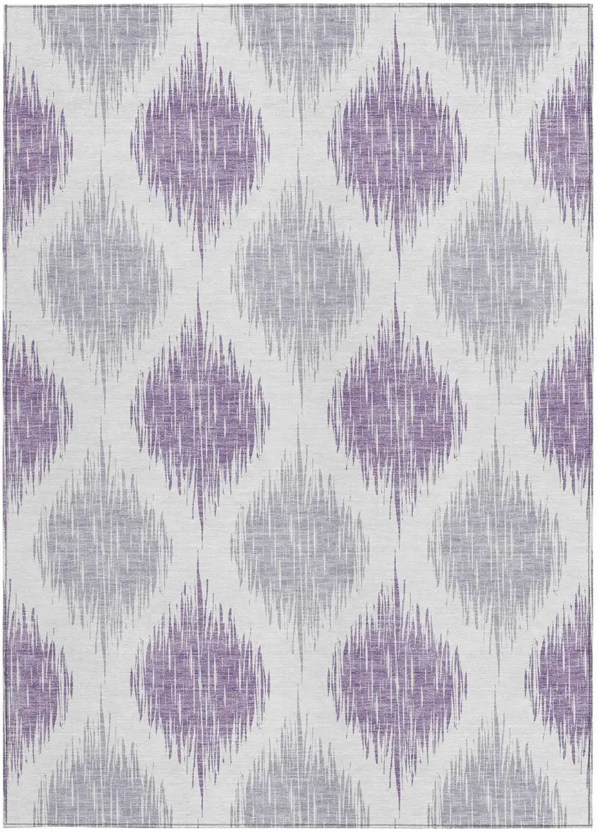 Lavender Purple And Ivory Ikat Washable Indoor Outdoor Area Rug Photo 7
