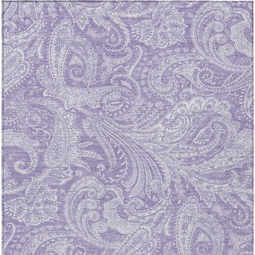 Lavender Purple And Ivory Paisley Washable Indoor Outdoor Area Rug Photo 6