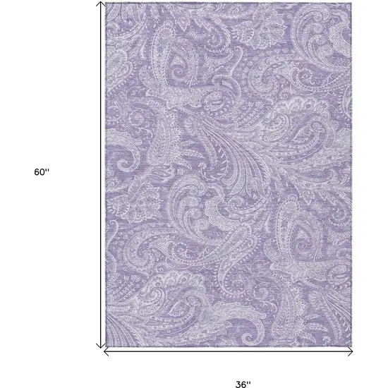 Lavender Purple And Ivory Paisley Washable Indoor Outdoor Area Rug Photo 3