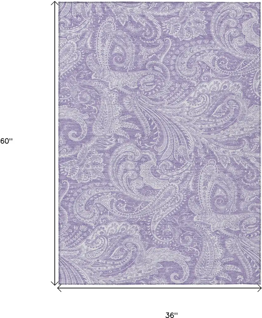 Lavender Purple And Ivory Paisley Washable Indoor Outdoor Area Rug Photo 3
