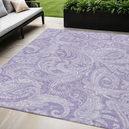Lavender Purple And Ivory Paisley Washable Indoor Outdoor Area Rug Photo 1