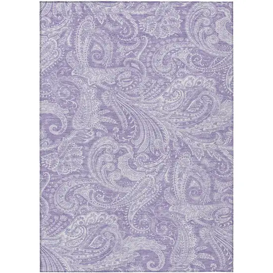Lavender Purple And Ivory Paisley Washable Indoor Outdoor Area Rug Photo 2