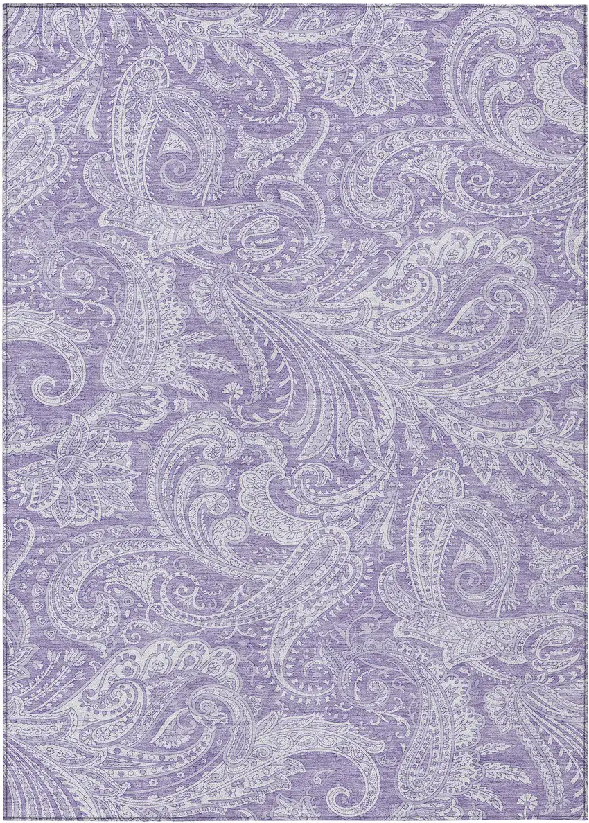 Lavender Purple And Ivory Paisley Washable Indoor Outdoor Area Rug Photo 2