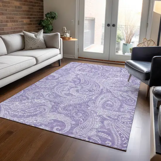 Lavender Purple And Ivory Paisley Washable Indoor Outdoor Area Rug Photo 8