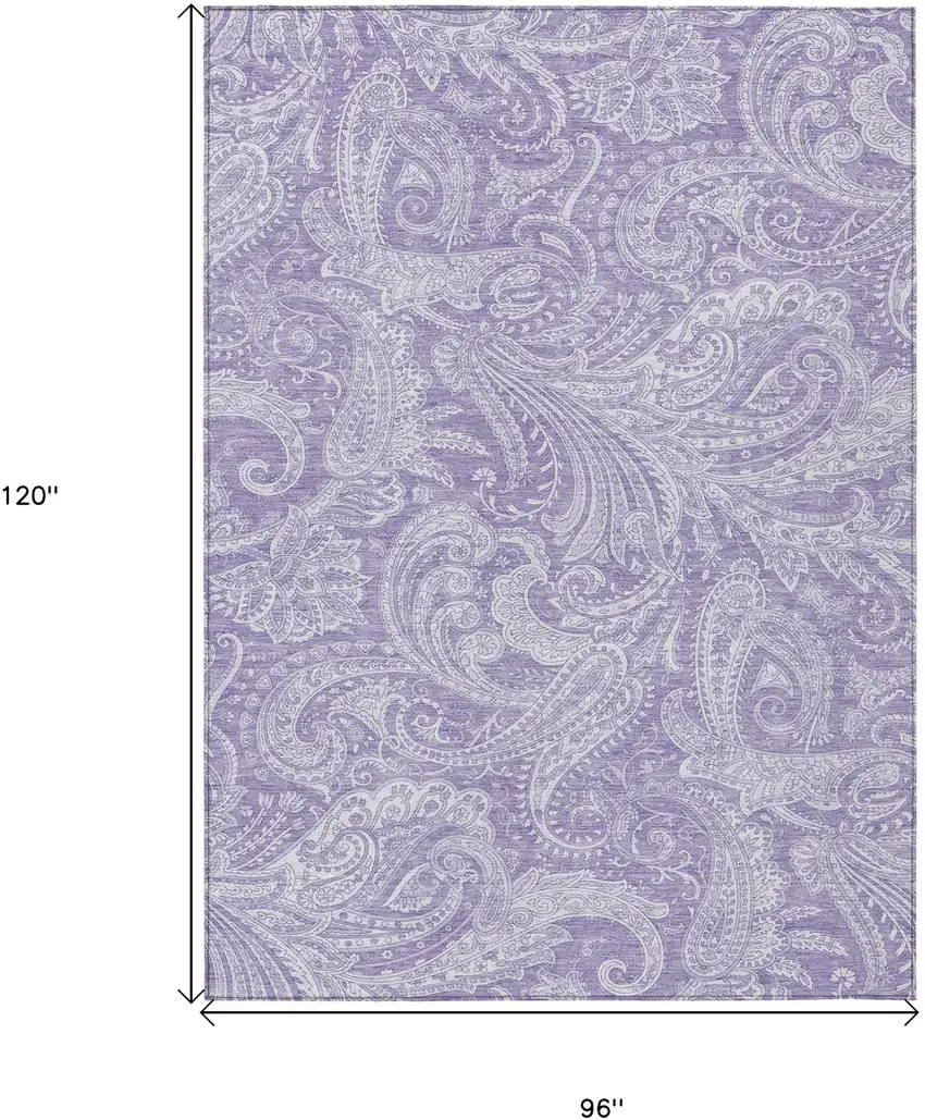 Lavender Purple And Ivory Paisley Washable Indoor Outdoor Area Rug Photo 3