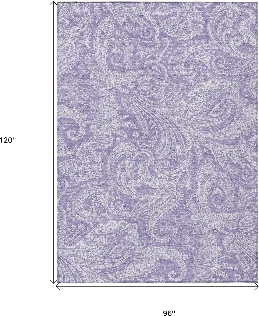 Lavender Purple And Ivory Paisley Washable Indoor Outdoor Area Rug Photo 3