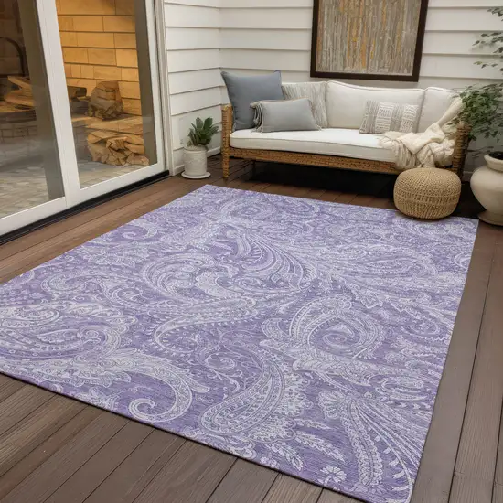 Lavender Purple And Ivory Paisley Washable Indoor Outdoor Area Rug Photo 9