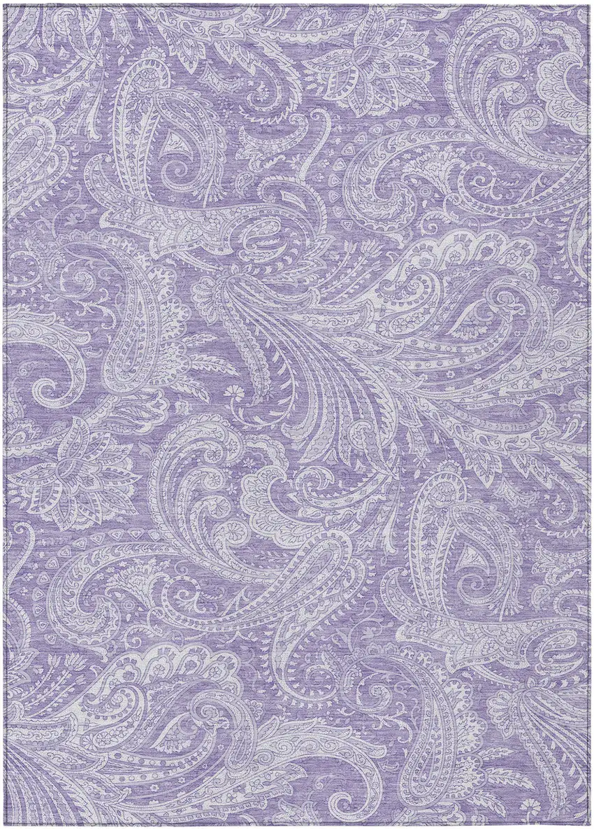 Lavender Purple And Ivory Paisley Washable Indoor Outdoor Area Rug Photo 2