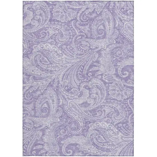 Lavender Purple And Ivory Paisley Washable Indoor Outdoor Area Rug Photo 6