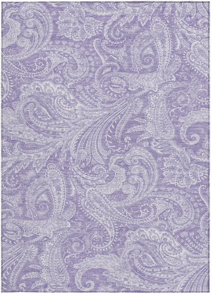 Lavender Purple And Ivory Paisley Washable Indoor Outdoor Area Rug Photo 6