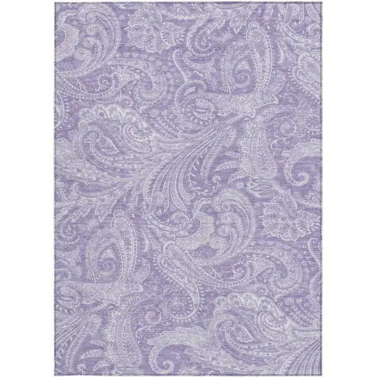 Lavender Purple And Ivory Paisley Washable Indoor Outdoor Area Rug Photo 6
