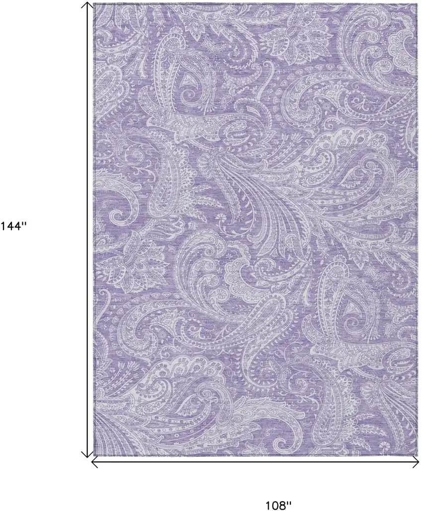 Lavender Purple And Ivory Paisley Washable Indoor Outdoor Area Rug Photo 3
