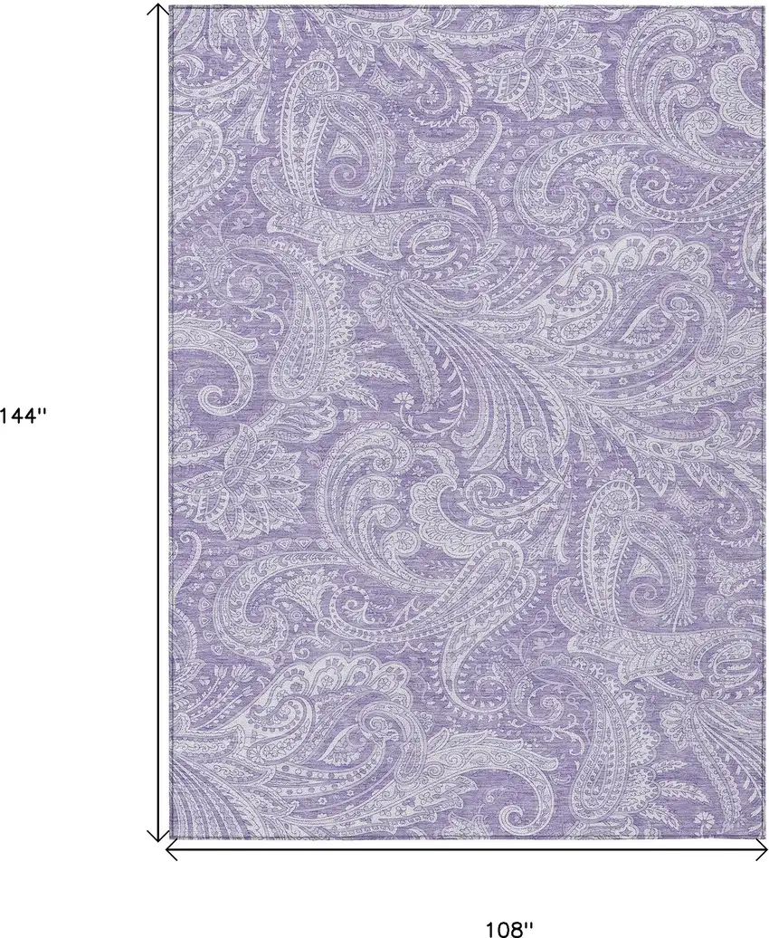 Lavender Purple And Ivory Paisley Washable Indoor Outdoor Area Rug Photo 3
