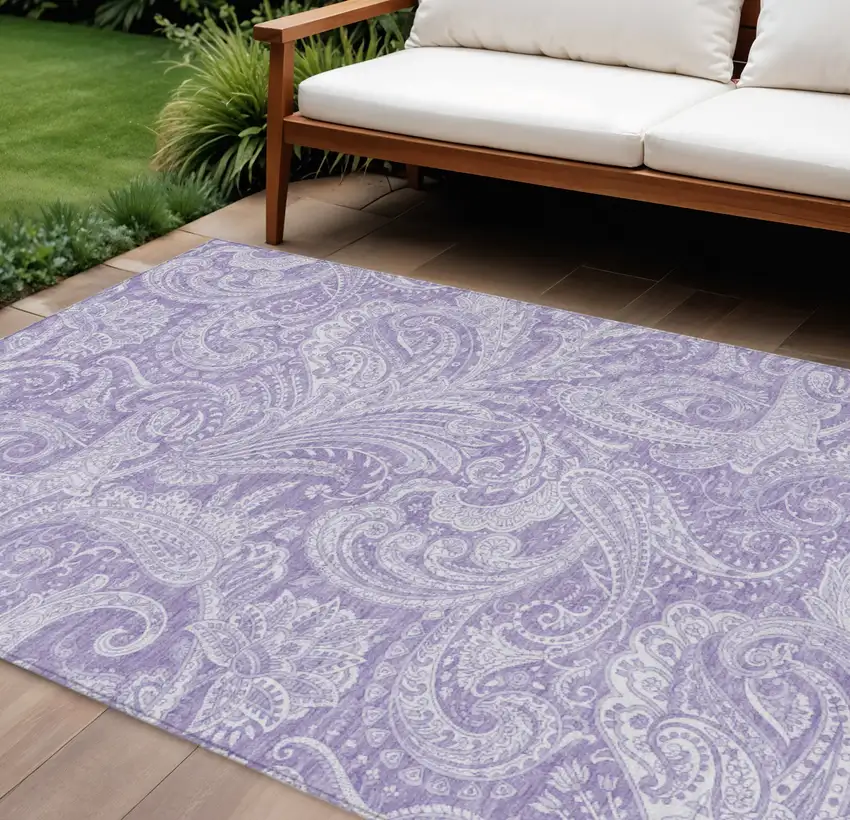 Lavender Purple And Ivory Paisley Washable Indoor Outdoor Area Rug Photo 1