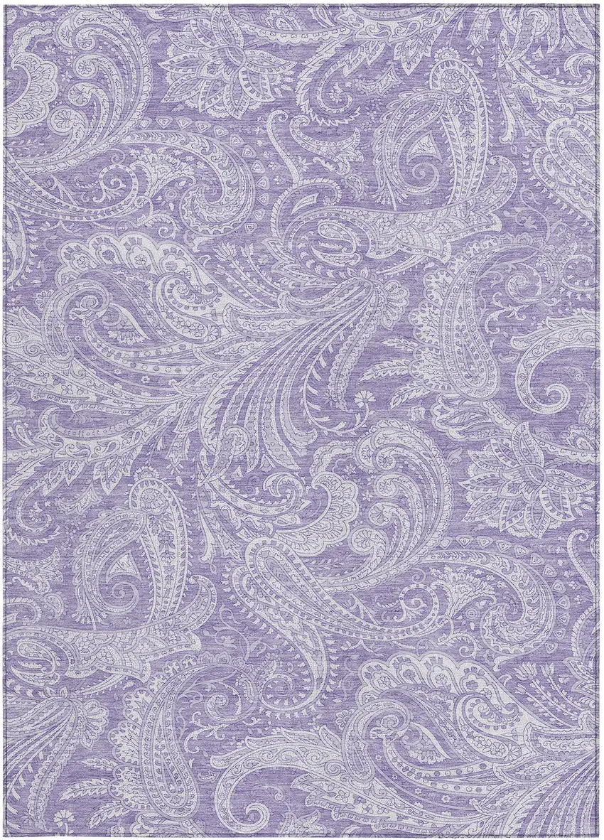 Lavender Purple And Ivory Paisley Washable Indoor Outdoor Area Rug Photo 5
