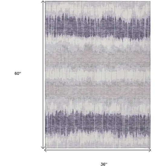 Lavender Purple And Ivory Striped Washable Indoor Outdoor Area Rug Photo 7