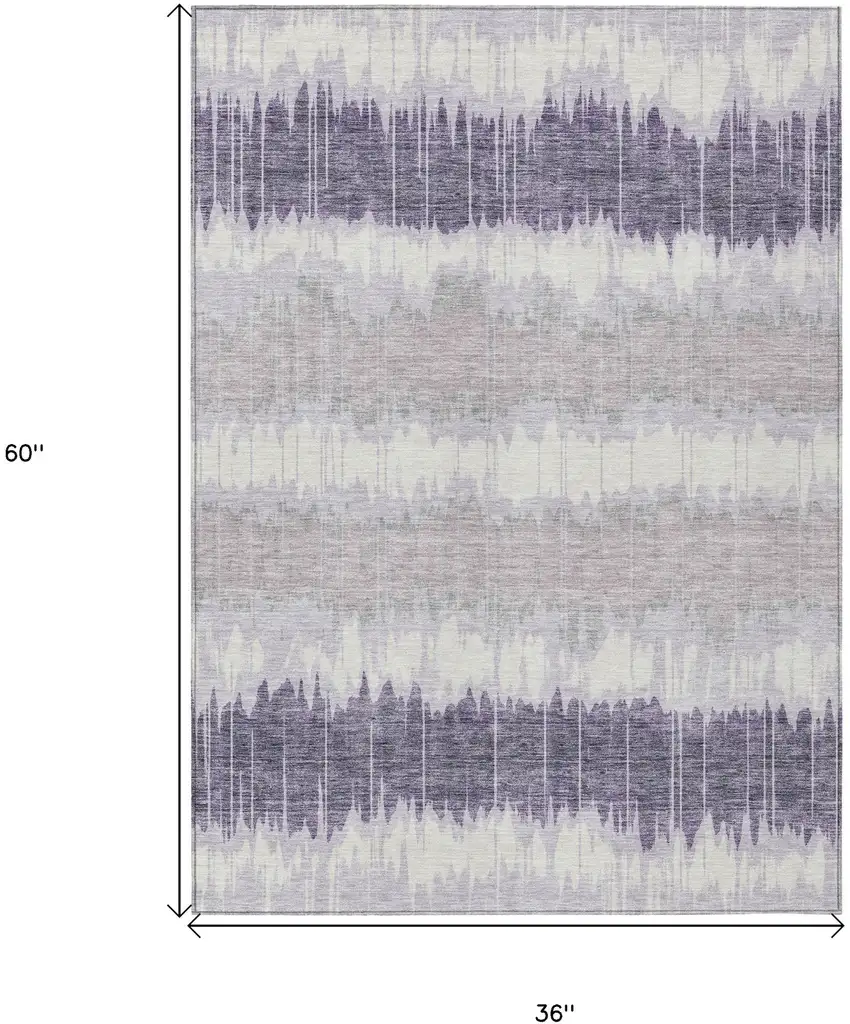 Lavender Purple And Ivory Striped Washable Indoor Outdoor Area Rug Photo 7