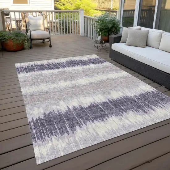 Lavender Purple And Ivory Striped Washable Indoor Outdoor Area Rug Photo 9