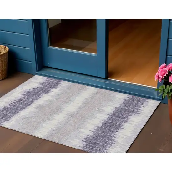 Lavender Purple And Ivory Striped Washable Indoor Outdoor Area Rug Photo 1