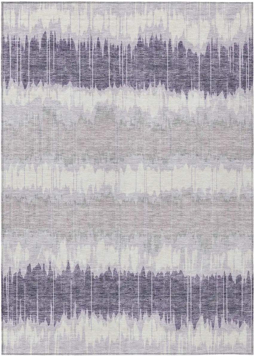 Lavender Purple And Ivory Striped Washable Indoor Outdoor Area Rug Photo 1