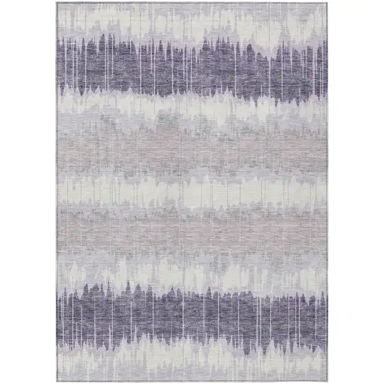 Lavender Purple And Ivory Striped Washable Indoor Outdoor Area Rug Photo 1