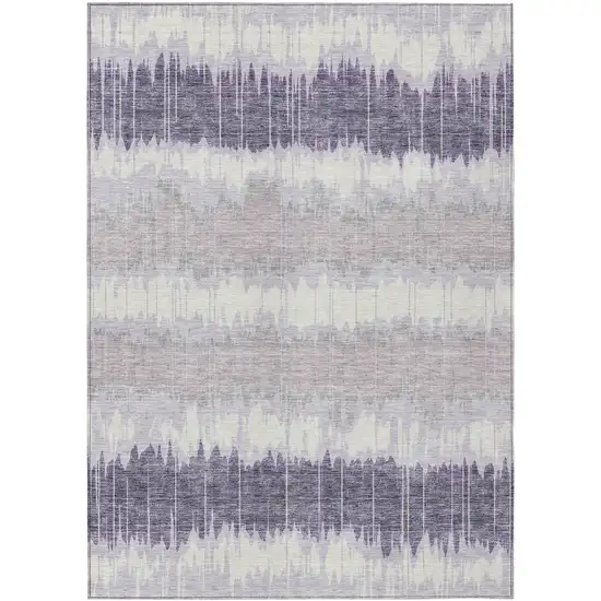 Lavender Purple And Ivory Striped Washable Indoor Outdoor Area Rug Photo 1
