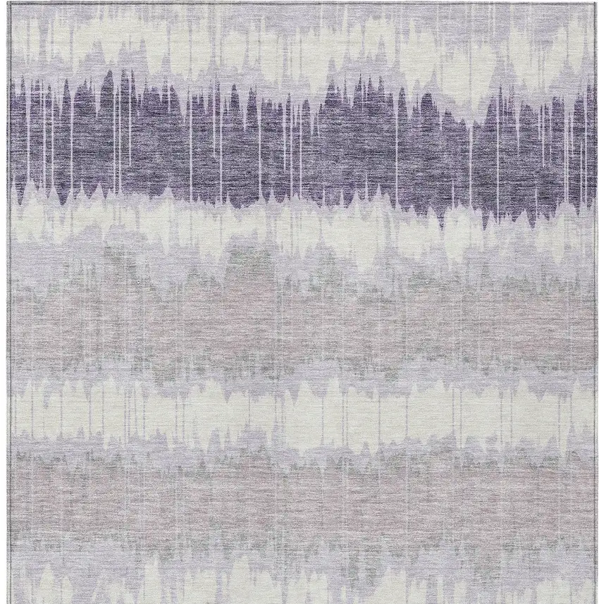 Lavender Purple And Ivory Striped Washable Indoor Outdoor Area Rug Photo 5