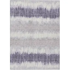 Photo of Lavender Purple And Ivory Striped Washable Indoor Outdoor Area Rug