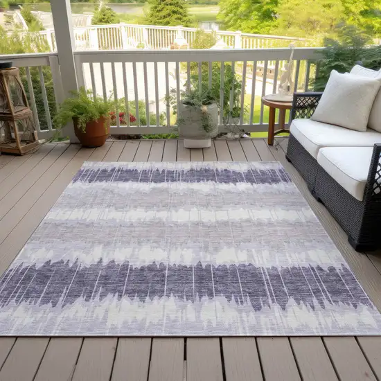 Lavender Purple And Ivory Striped Washable Indoor Outdoor Area Rug Photo 6