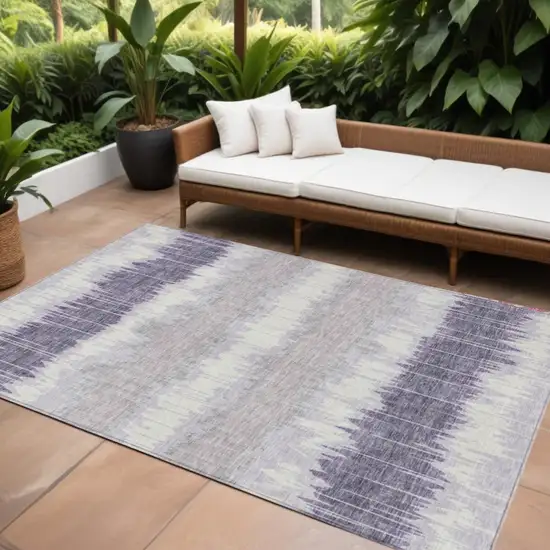 Lavender Purple And Ivory Striped Washable Indoor Outdoor Area Rug Photo 1