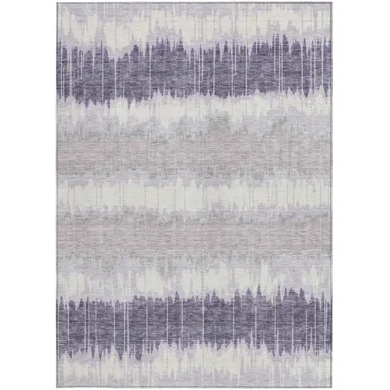 Lavender Purple And Ivory Striped Washable Indoor Outdoor Area Rug Photo 5