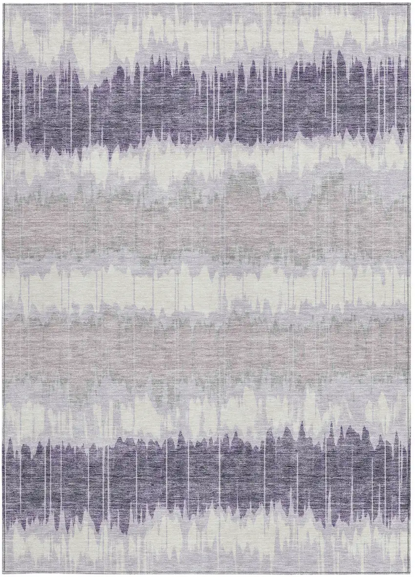 Lavender Purple And Ivory Striped Washable Indoor Outdoor Area Rug Photo 5