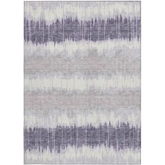 Lavender Purple And Ivory Striped Washable Indoor Outdoor Area Rug Photo 5