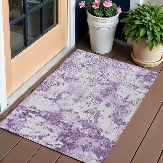 Lavender Purple And Lilac Floral Washable Indoor Outdoor Area Rug Photo 1